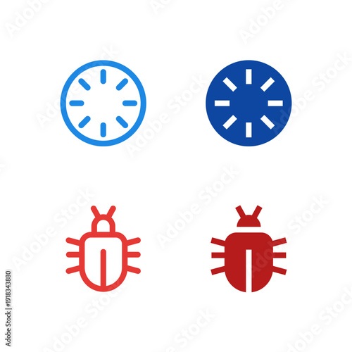 Flat Colored Reboot and Bug Report Icon Set for System Interface