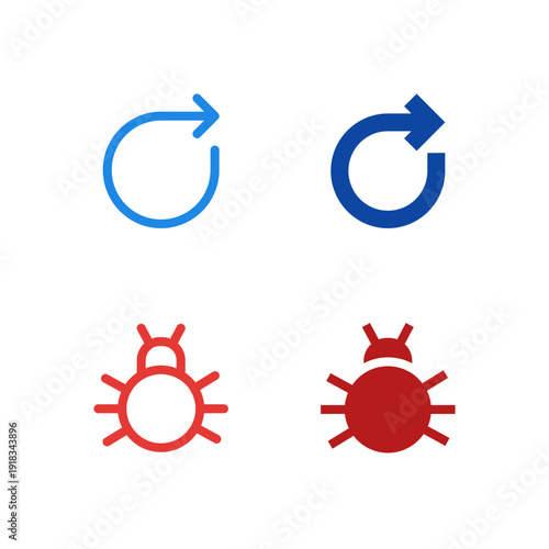 Flat Colored Reboot and Bug Report Icon Set for System Interface