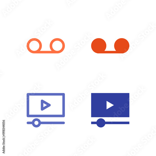 Flat Colored Cassette and Media Player Icon Set for Audio Interface