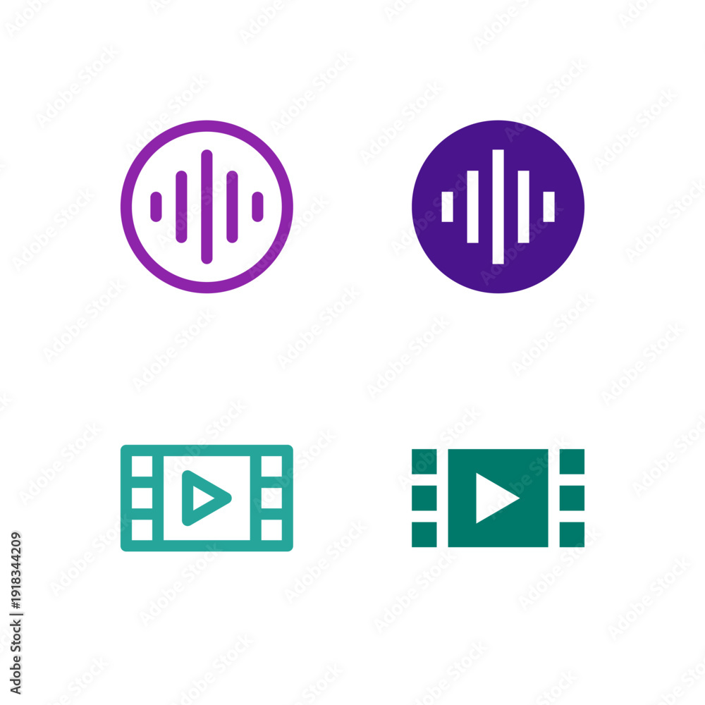 Fototapeta premium Flat Colored Voice and Video Icon Set for Communication Interface 