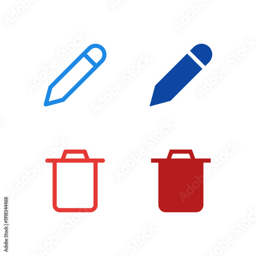 Flat Colored Edit and Delete Icon Set for Action Control Interface