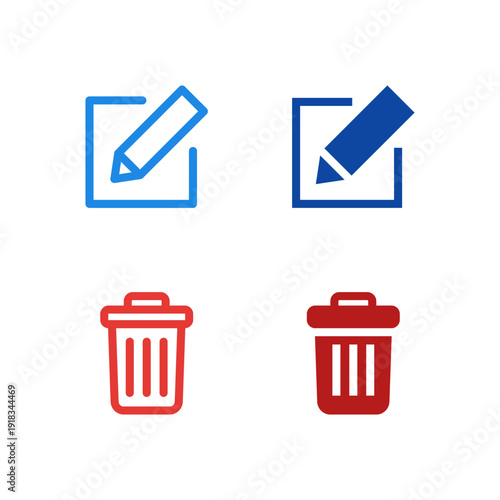 Flat Colored Edit and Delete Icon Set for Action Control Interface