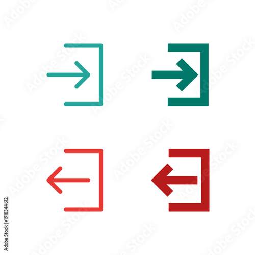 Flat Colored Login and Logout Icon Set for Mobile System Interface