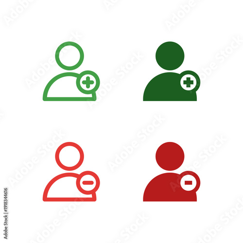 Flat Colored User Add and Remove Icon Set for Mobile System Interface