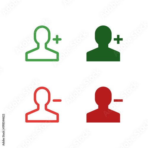 Flat Colored User Add and Remove Icon Set for Mobile System Interface