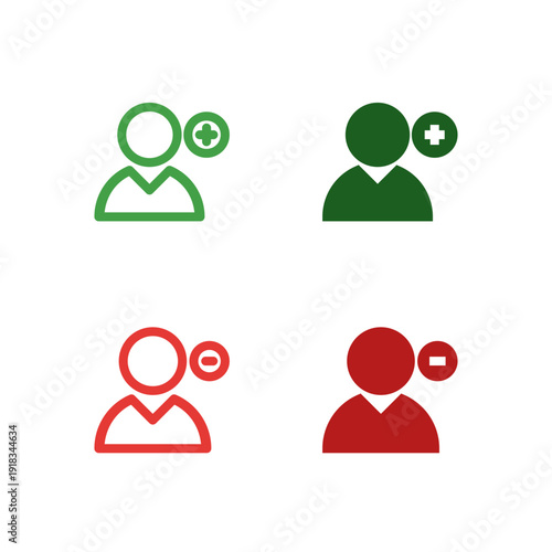 Flat Colored User Add and Remove Icon Set for Mobile System Interface