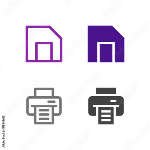 Flat Colored Save and Print Icon Set for Office and Productivity App Interface