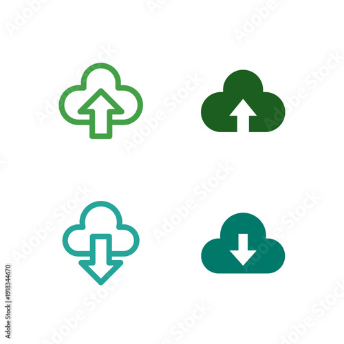 Flat Colored Upload and Download Icon Set for Data Transfer and Cloud App Interface