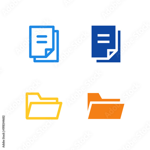Flat Colored File and Folder Icon Set for File Management and Office App Interface