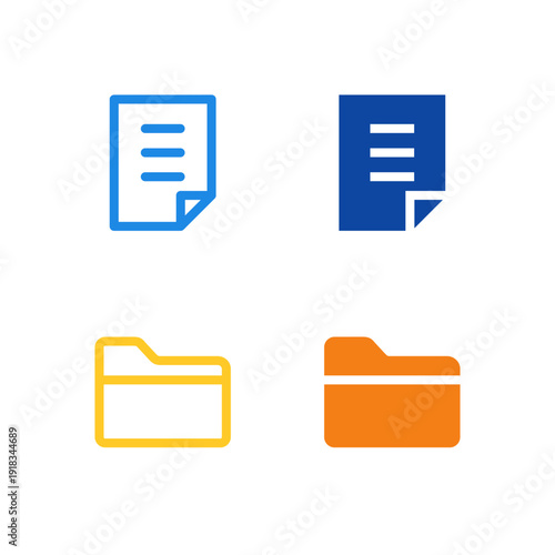 Flat Colored File and Folder Icon Set for File Management and Office App Interface