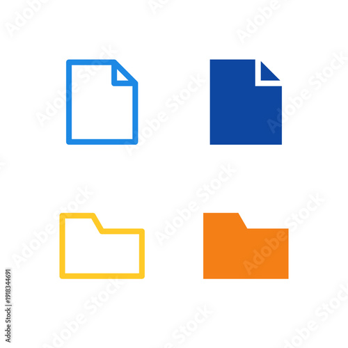 Flat Colored File and Folder Icon Set for File Management and Office App Interface