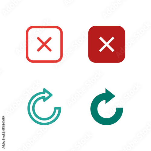Flat Colored Close and Refresh Icon Set for Mobile System Interface