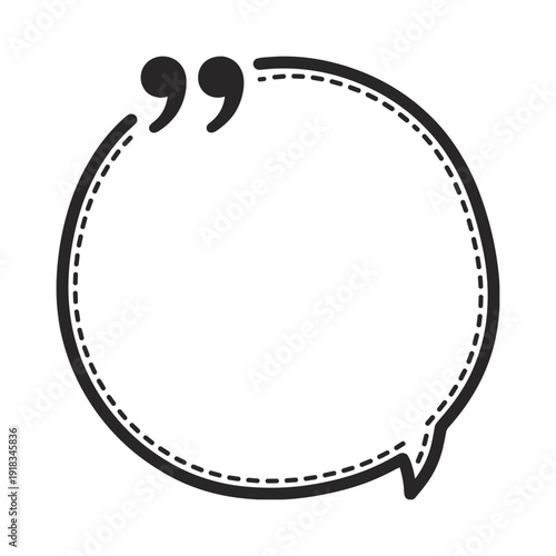 Black Outline of a Circular Speech Bubble with Dashed Inner Border and Quotation Marks Keywords: speech bubble, quote, quotation marks, circle
