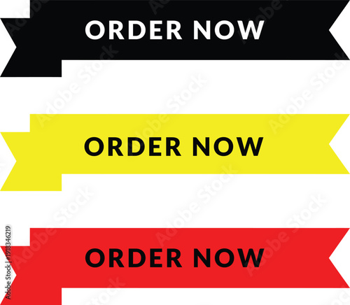 Order now ribbons in three colors for e-commerce promotions and sale banners