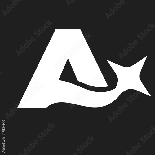 Modern Abstract White Letter A Logo with Star Element on Black Background