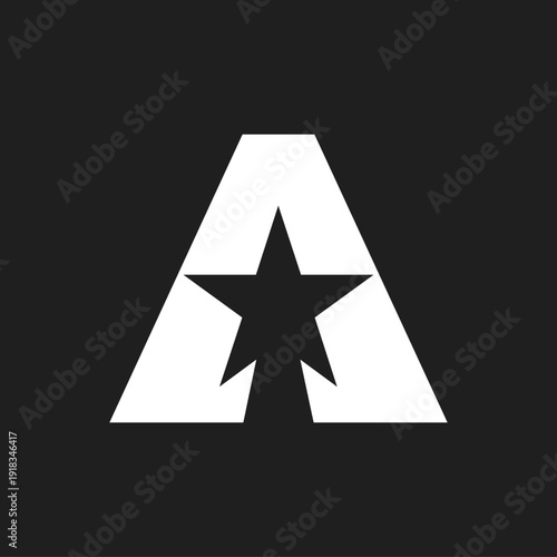 Abstract Letter A Star Logo Design with Negative Space Concept on Black Background