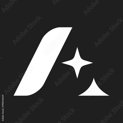 Abstract Letter A Logo Design with Star and Triangle, Monochromatic Graphic Icon