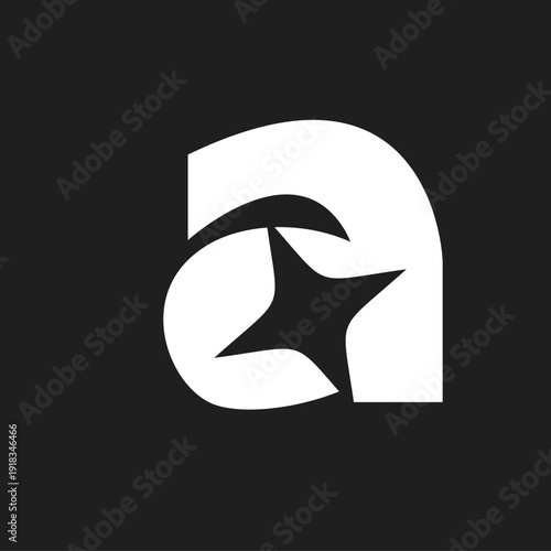 Modern lowercase letter A logo with integrated star shape design on dark background