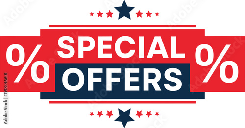 Special offers banner with stars and percentage signs for promotions
