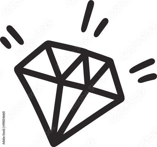 Hand Drawn Diamond Gemstone with Sparkle Lines on White Background jewel crystal
