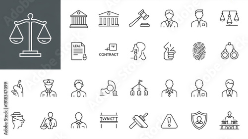 Professional legal icons set for law and justice applications