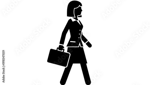 Businesswoman Walking with Briefcase Silhouette.