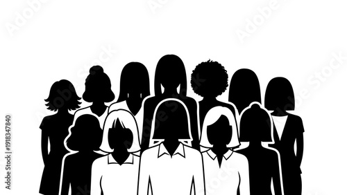 Group of People Silhouettes Standing Together.