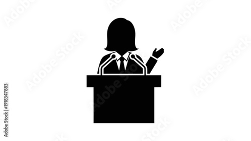 Businessman Standing at Podium Giving Speech.