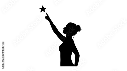 Woman Silhouette Holding Star Magic Wand.