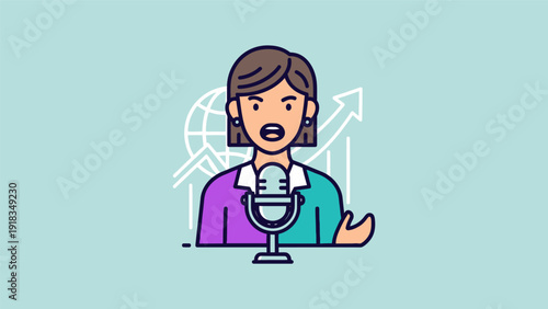 Woman speaking into a microphone illustration.