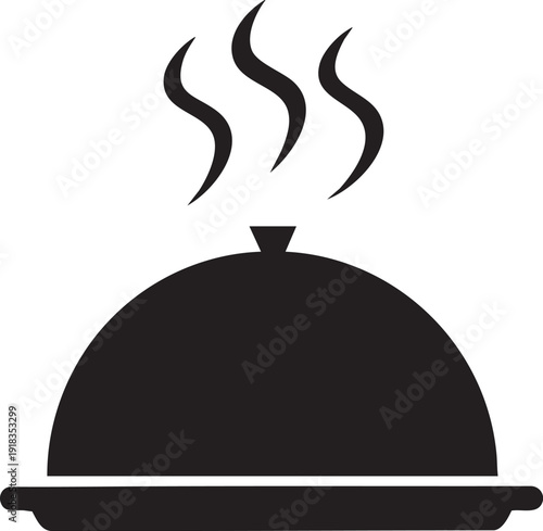 Hot food cloche icon representing a covered dish with steam rising perfect for restaurant menus food delivery apps and culinary concepts