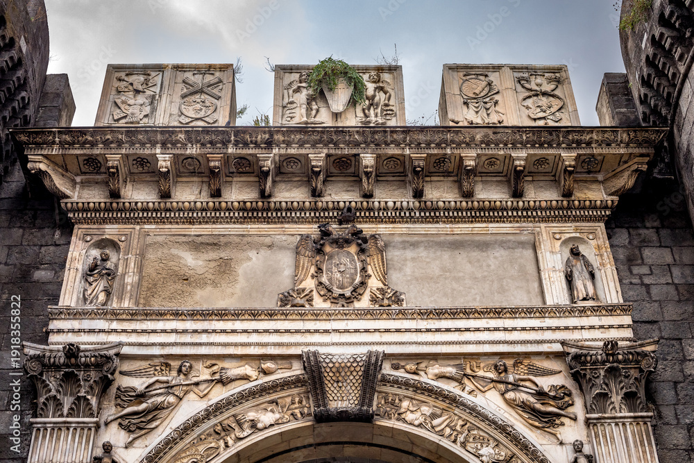 Fototapeta premium Ornate Renaissance Sculptures and Architectural Reliefs on Porta Capuana Naples Italy
