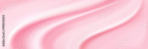 Creamy pink background with smooth ripples and glossy frosting drips. Melting ice cream glaze flows down with shiny sugary decoration and sweet dessert texture.