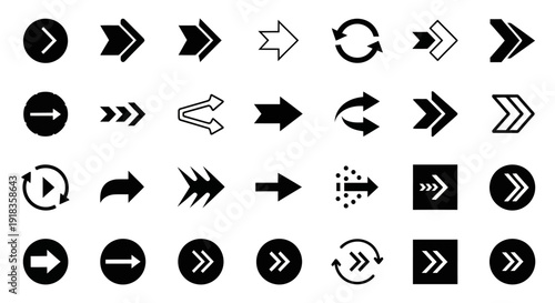 Arrow Icon Mega Set with Black Directional Symbols and Navigation Pointers for Web Interface and App Design