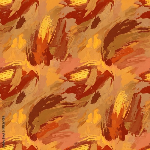 Seamless abstract pattern with warm earthy tones and painterly brush strokes.