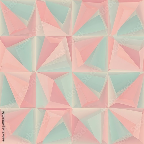 Abstract geometric background with pastel pink and blue triangles creating a modern pattern.