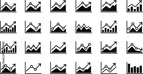 Business growth trend charts icons collection, financial analytics line graphs and bar statistics symbols set for corporate performance dashboard, Vector illustration