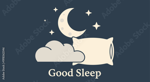 Peaceful night symbol with moon, pillow, and stars for relaxation
