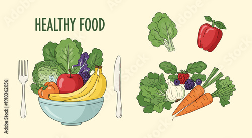 Colorful fruits and vegetables in bowl highlight nutritious eating habits