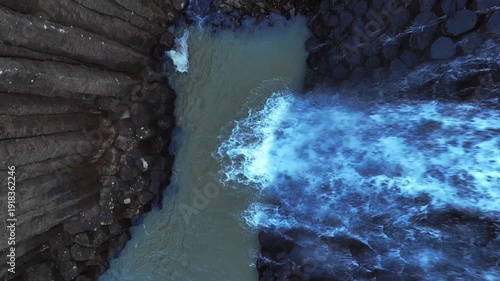 Discovering Prismas Basalticos in Hidalgo Mexico with flowing water and surrounding rock formations
