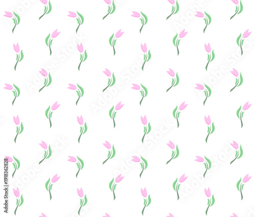 Seamless pattern. Cute pattern with pink tulips flowers. Tulip pattern. Floral texture pastel color for design, textile, fabric, paper, wallpaper, scrapbooking, cards, wrapping, vector