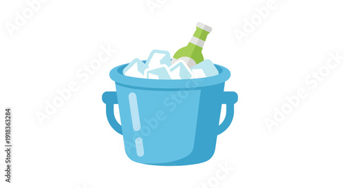 Ice bucket with bottle image, Vector Illustration, refreshing summer drink, cold beverage concept