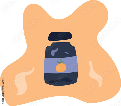 Jar of orange jam. Hand-drawn logo for design.