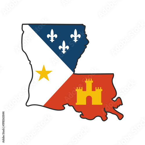 Vector Acadian Flag on State of Louisiana - Louisiana Cultural Shapes and Symbols