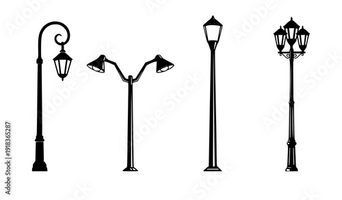 Decorative urban street lighting silhouette collection