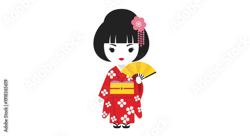 Japanese Geisha Vector Illustration, Flat Design, Cultural Icon, Traditional Art, Asian Theme
