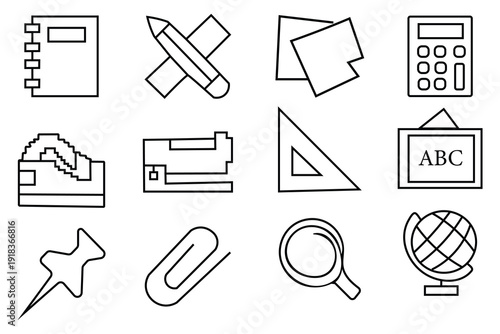 Collection of various office and educational icons
