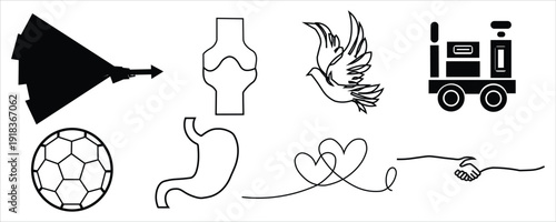 Collection of abstract and concrete black and white line drawings