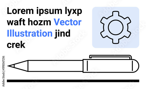 Pen design paired with a gear icon and placeholder text in a modern minimalist style. Ideal for technology, productivity, creativity, engineering, education, office, and simple landing page