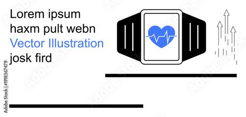 Fitness tracking, wearable technology, health monitoring, personal wellness, data analysis, growth. Smartwatch with heart icon and graph. Fitness tracking and wearable technology concept